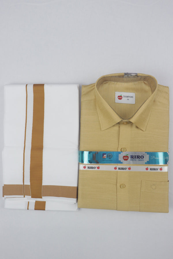 MEN'S MATCHING FANCY BORDER SINGLE DHOTI & SHIRT SET- SANDAL GRABO365