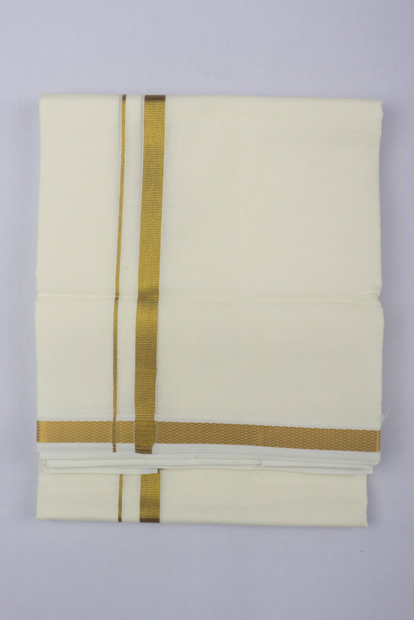 MEN'S DOUBLE DHOTI CREAM WITH GOLD ZARI BORDER 3/4'' GRABO365