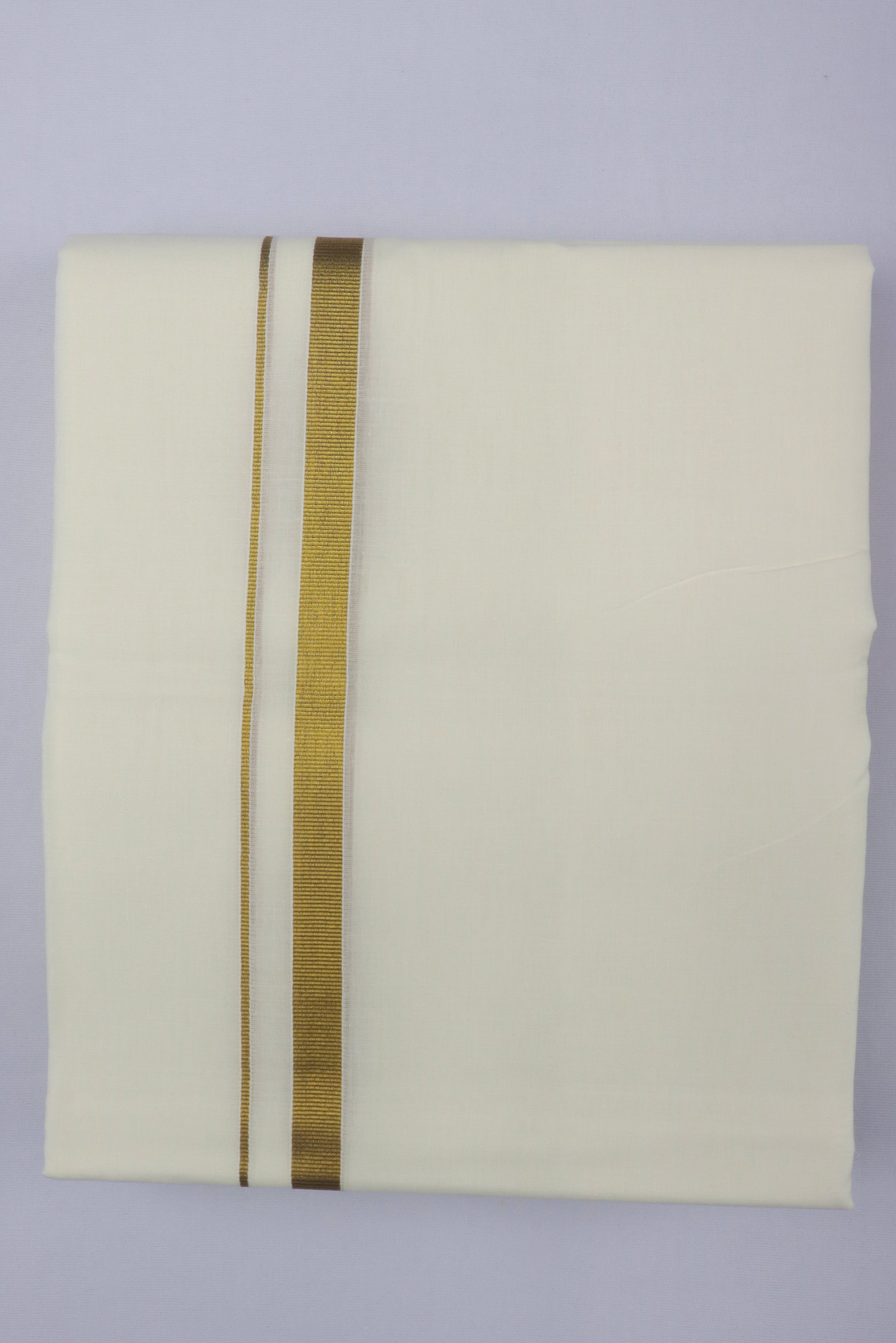 MEN'S DOUBLE DHOTI CREAM WITH GOLD ZARI BORDER 3/4'' GRABO365