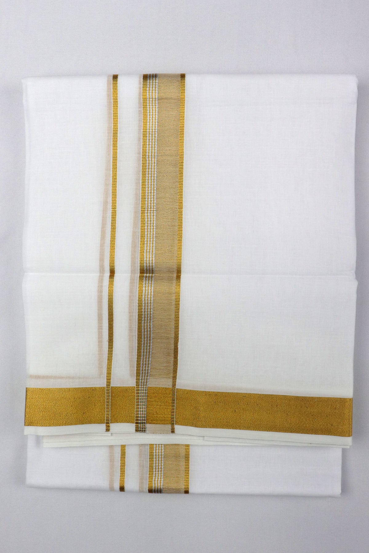 MEN'S DOUBLE DHOTI WHITE WITH FANCY GOLD ZARI BORDER GRABO365
