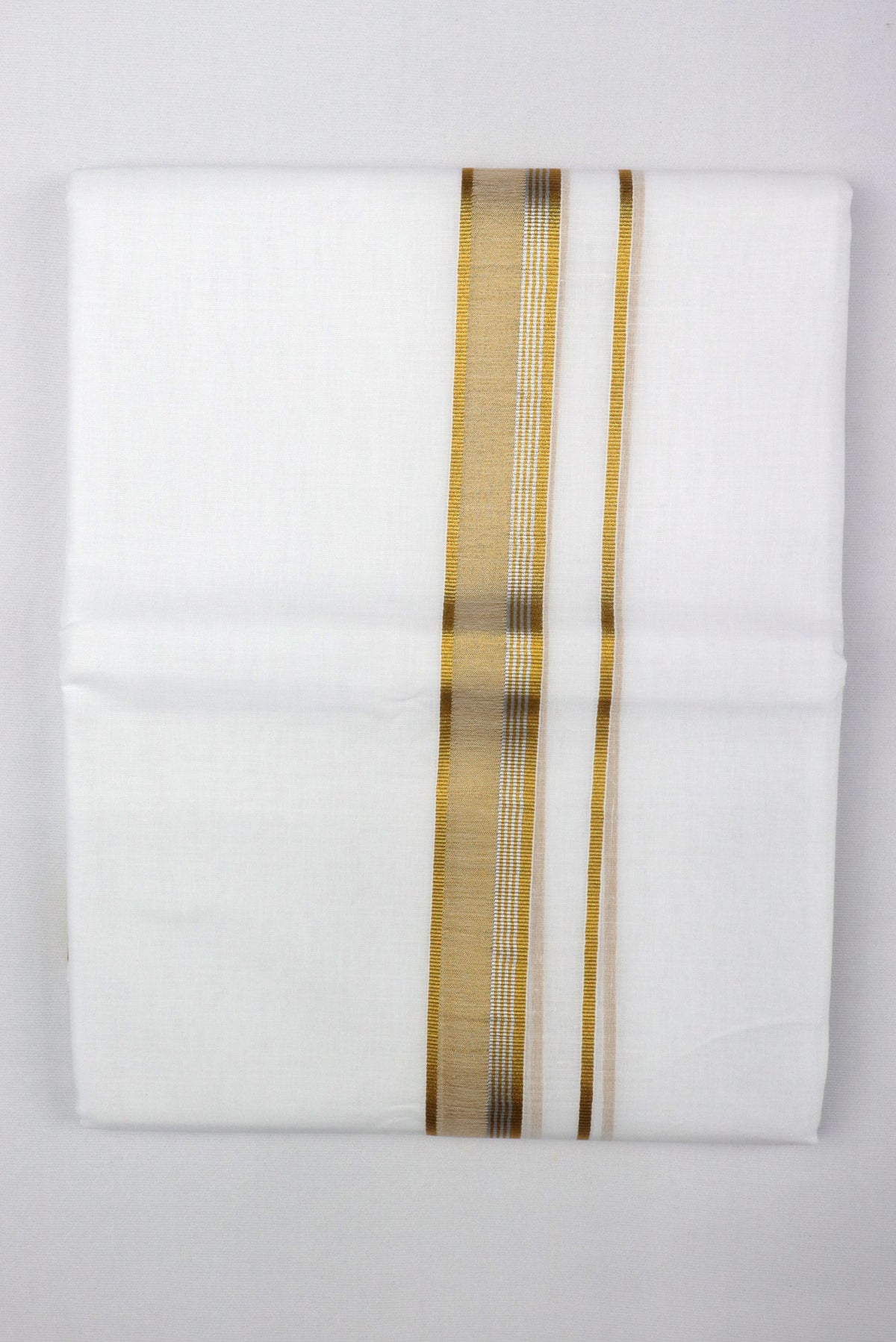 MEN'S DOUBLE DHOTI WHITE WITH FANCY GOLD ZARI BORDER GRABO365