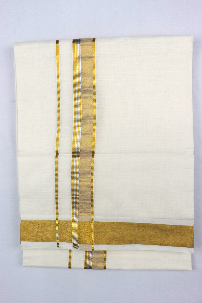 MEN'S DOUBLE DHOTI CREAM WITH FANCY GOLD ZARI BORDER GRABO365