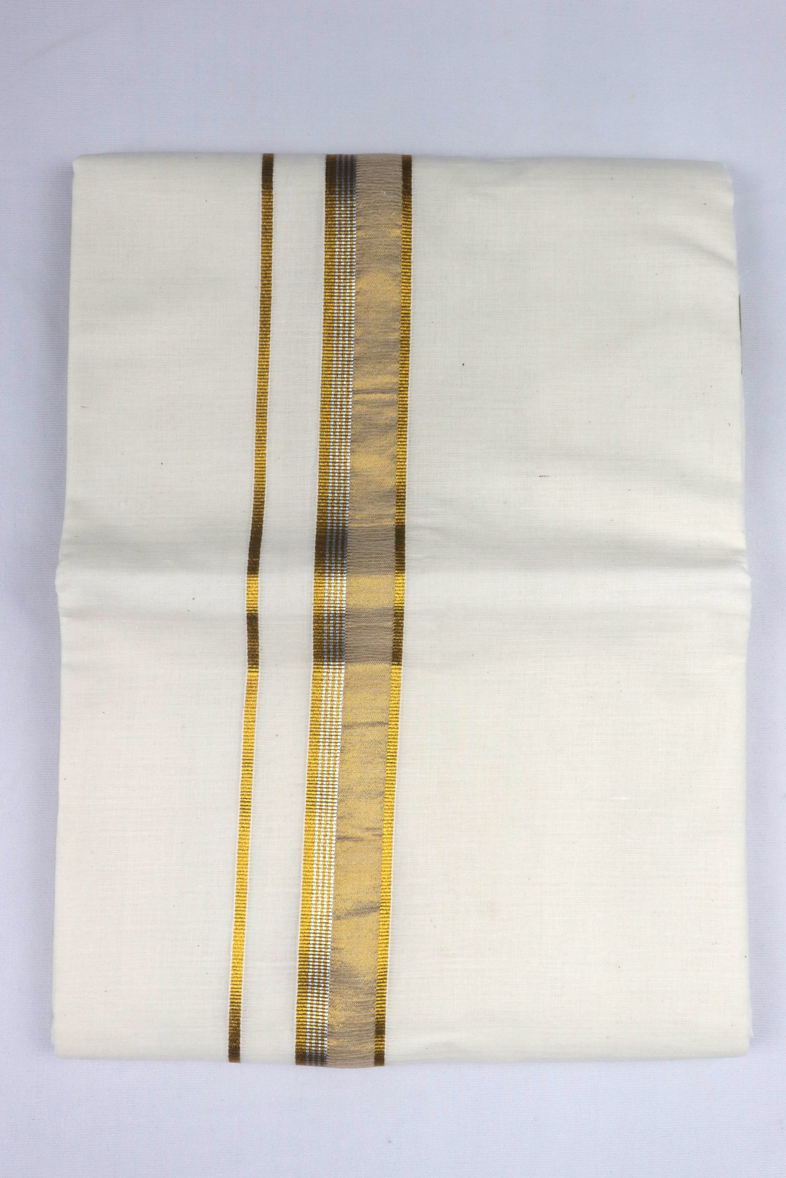 MEN'S DOUBLE DHOTI CREAM WITH FANCY GOLD ZARI BORDER GRABO365