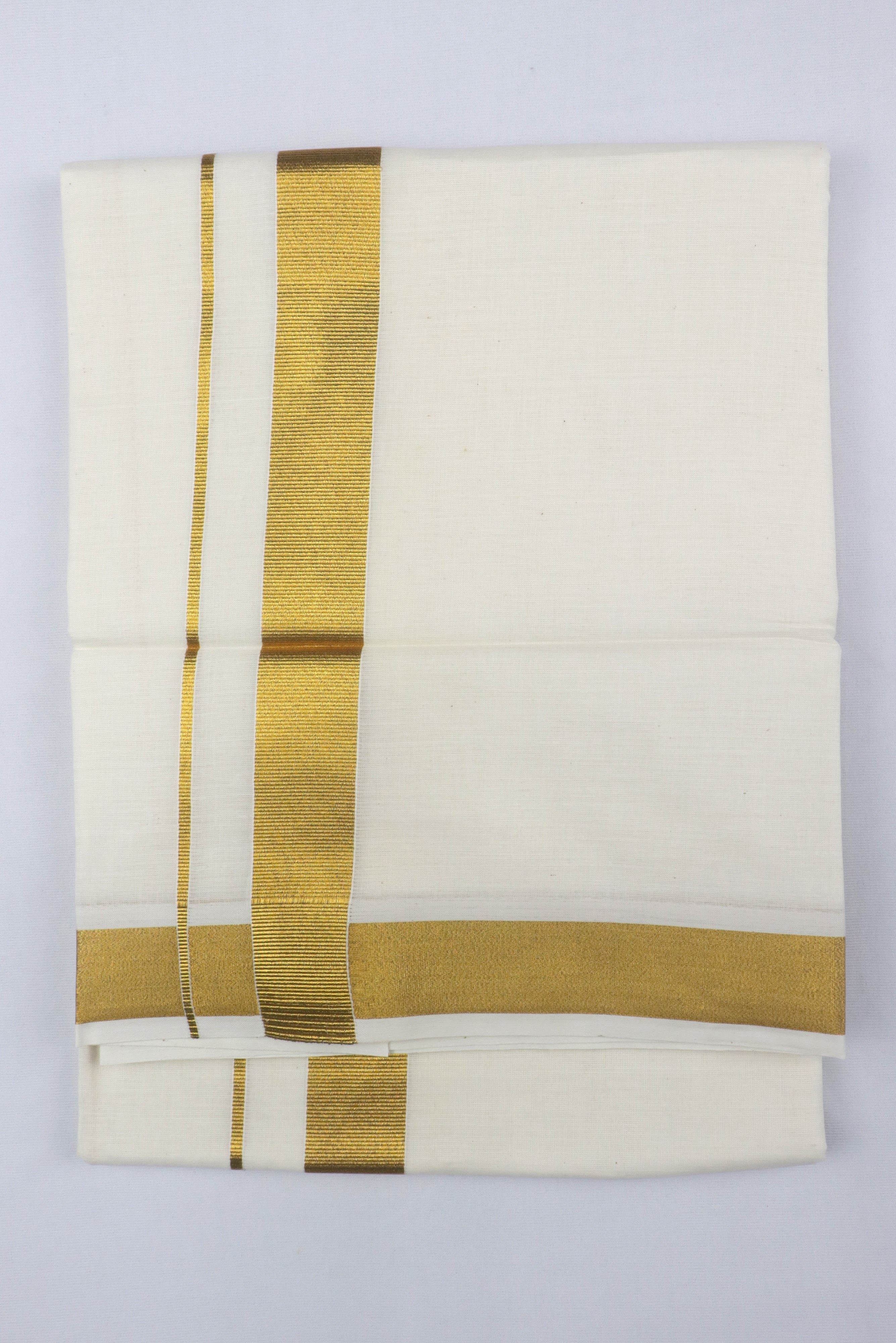 MEN'S DOUBLE DHOTI CREAM WITH SUPER RICH GOLDEN ZARI BORDER GRABO365