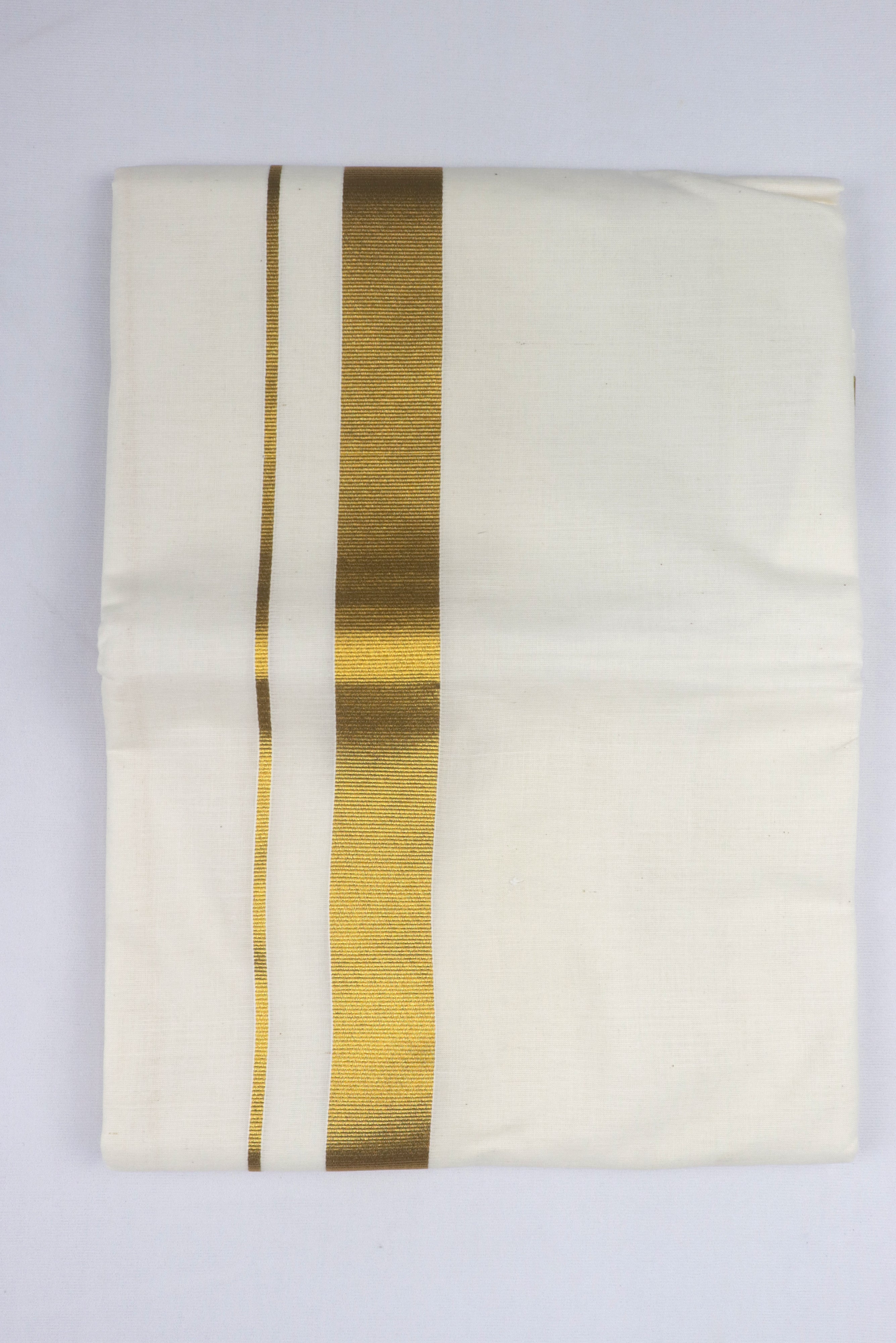 MEN'S DOUBLE DHOTI CREAM WITH SUPER RICH GOLDEN ZARI BORDER GRABO365