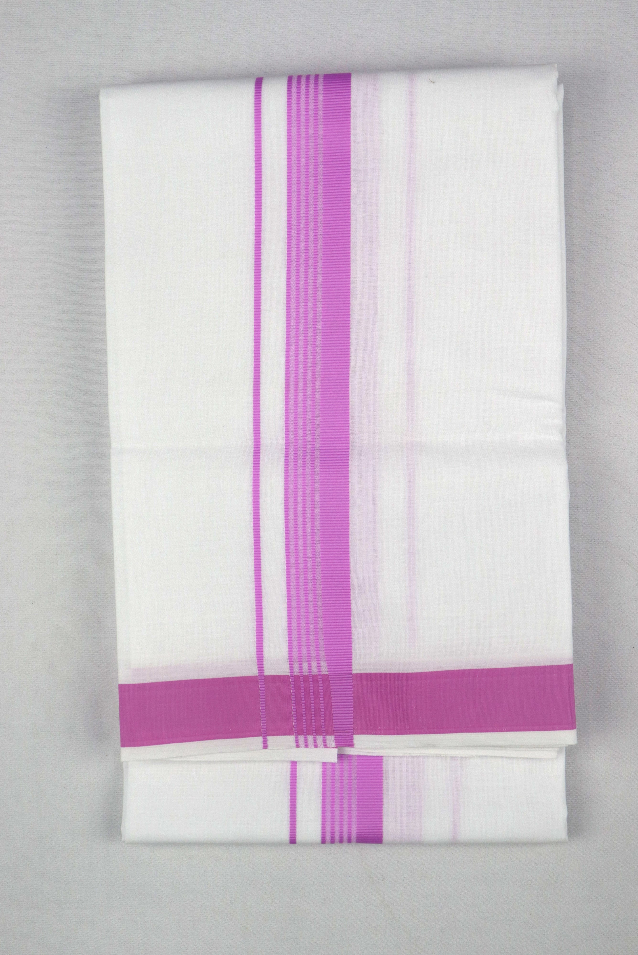 MEN'S SINGLE DHOTI WHITE WITH FANCY BORDER - PINK GRABO365