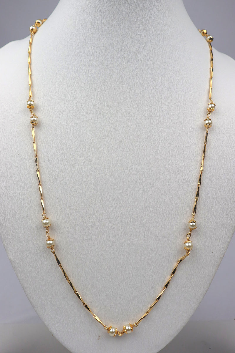 GOLD PLATED PEARL BEADED FANCY NECK CHAIN GRABO365