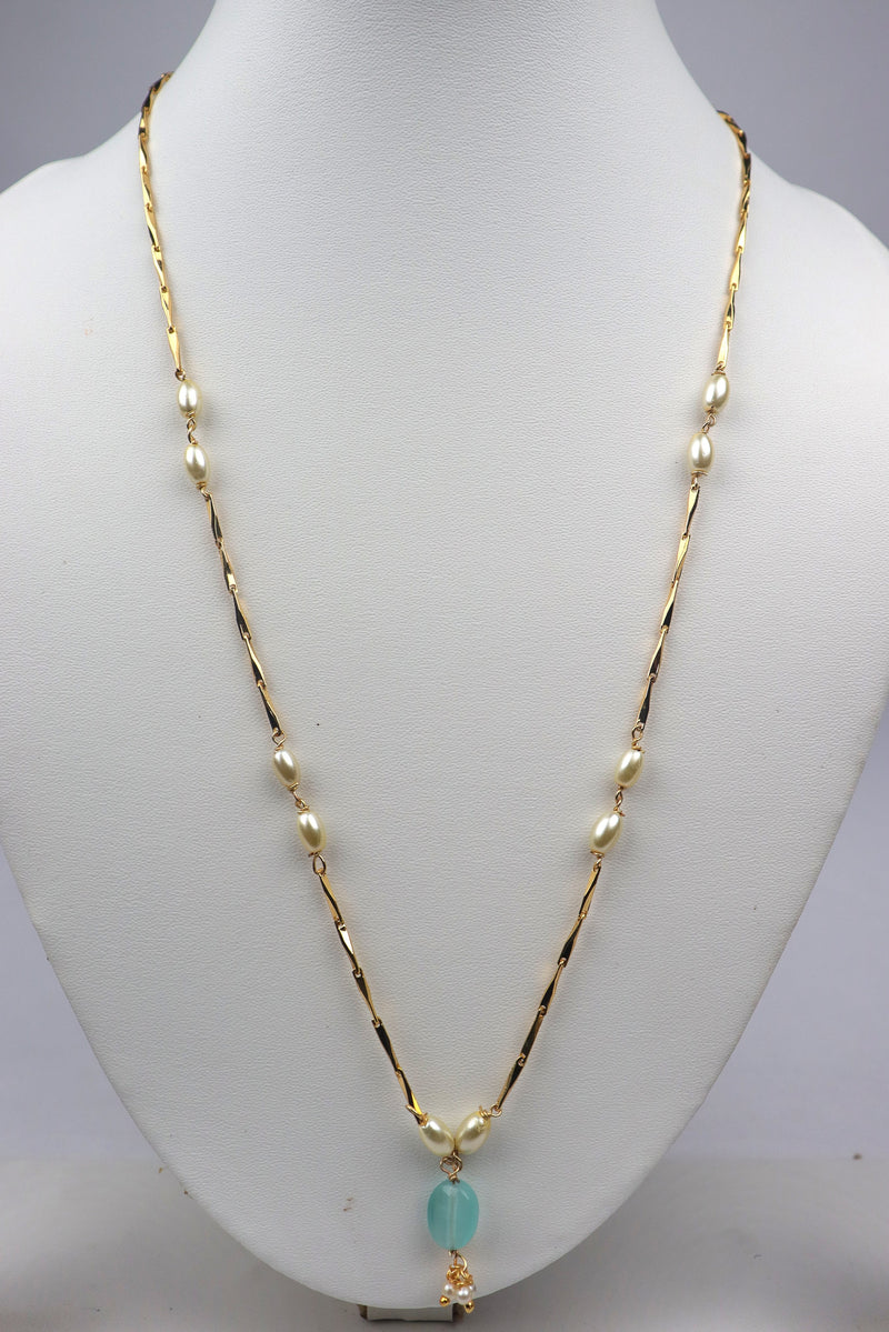 GOLD PLATED PEARL BEADED FANCY NECK CHAIN WITH DROPLET GRABO365