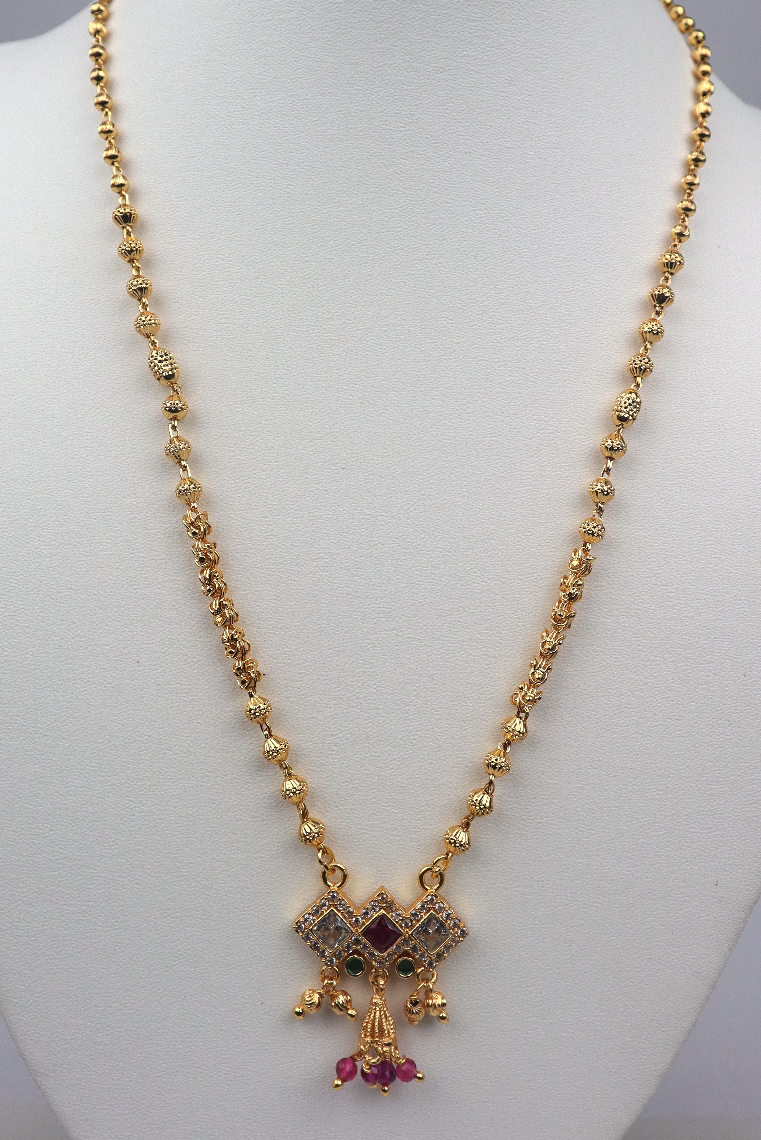 GOLD PLATED MANGALSUTRA STUDDED WITH KEMP & CZ STONES GRABO365