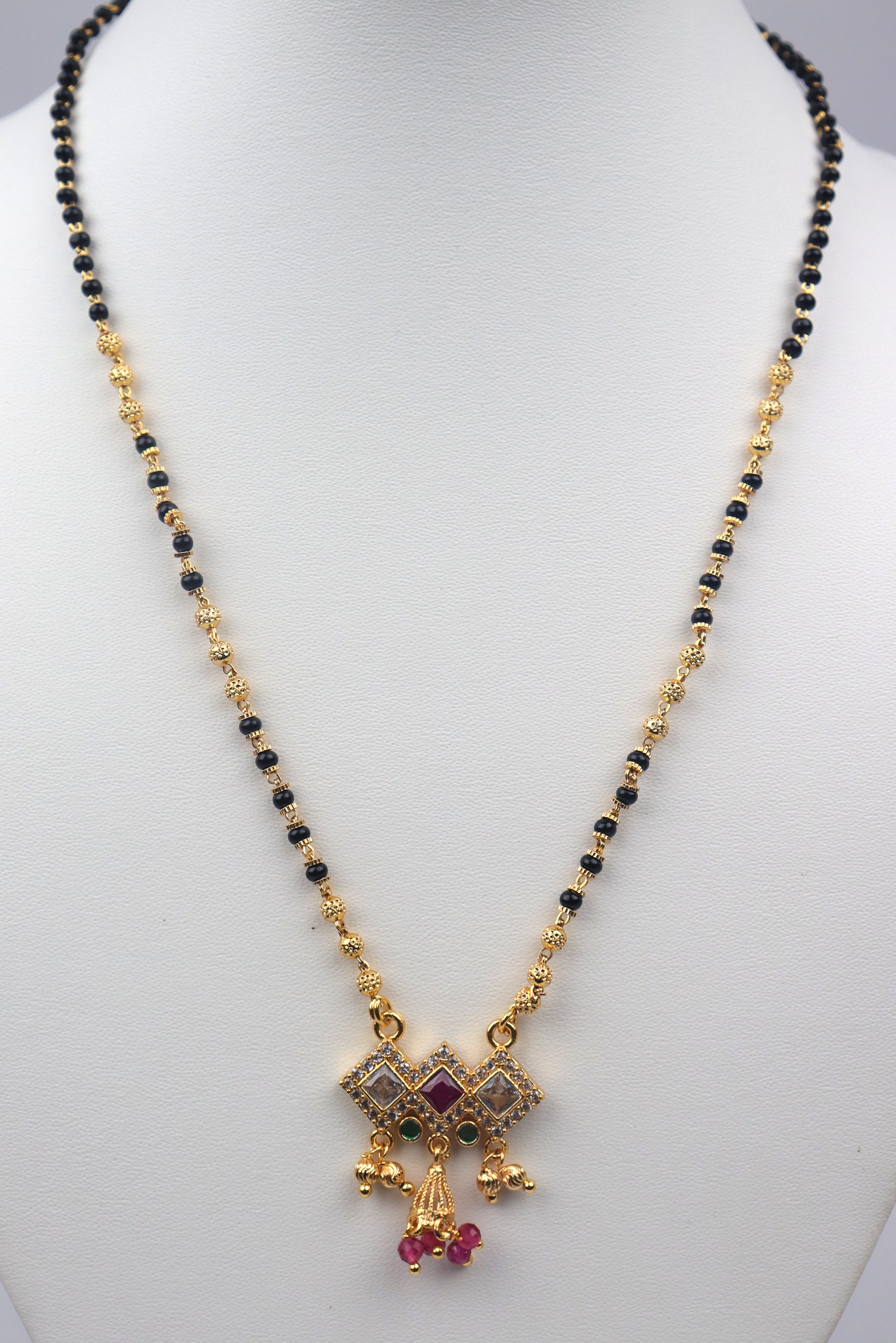 GOLD PLATED MANGALSUTRA STUDDED WITH MULTICOLOUR STONES GRABO365