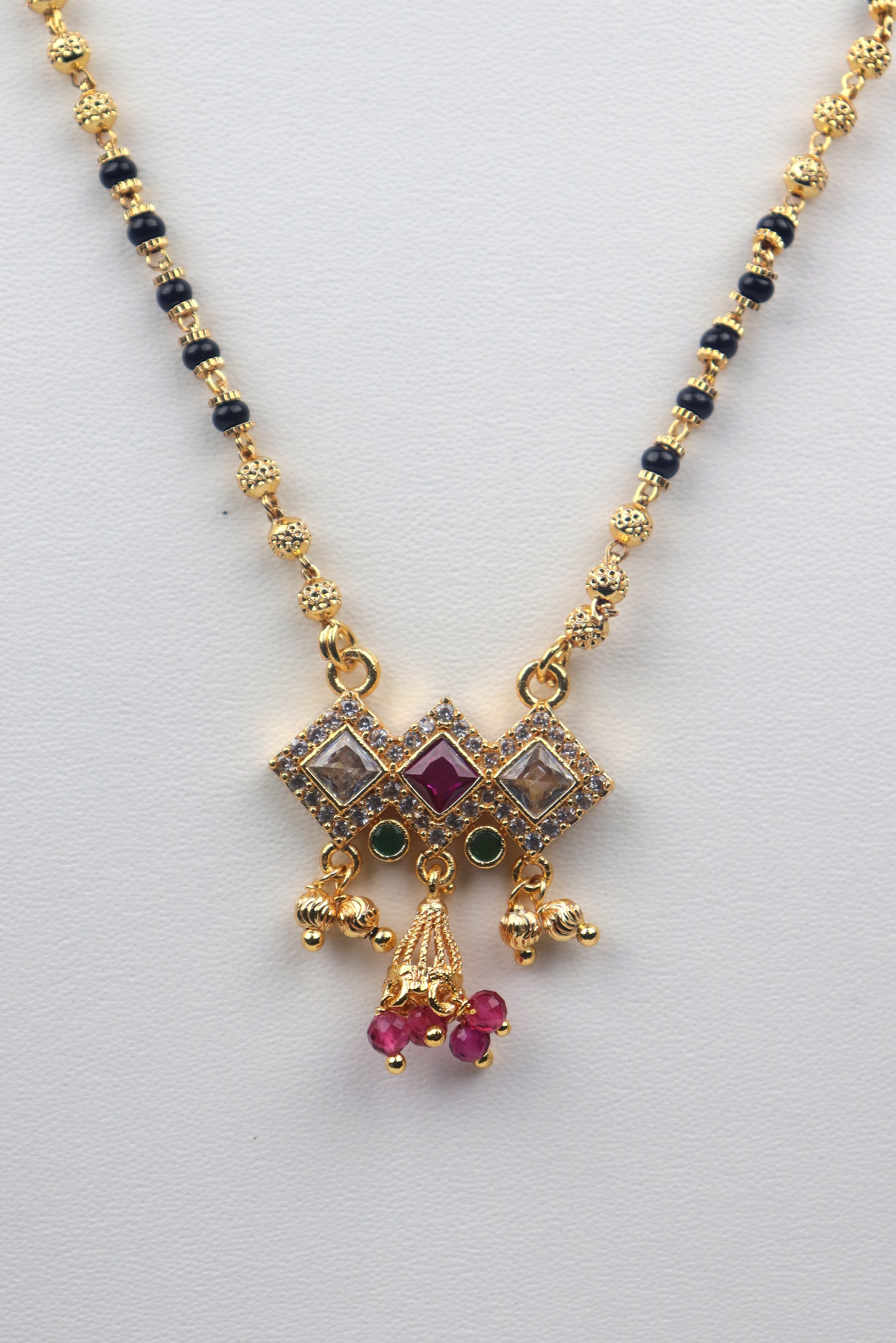 GOLD PLATED MANGALSUTRA STUDDED WITH MULTICOLOUR STONES GRABO365