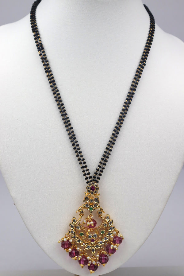 GOLD PLATED MANGALSUTRA STUDDED WITH MULTICOLOUR STONES GRABO365