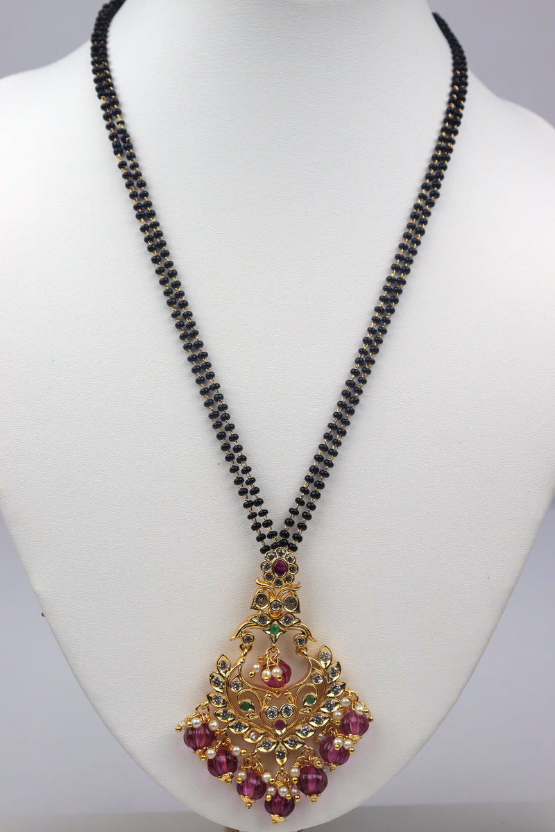 GOLD PLATED MANGALSUTRA STUDDED WITH MULTICOLOUR STONES GRABO365