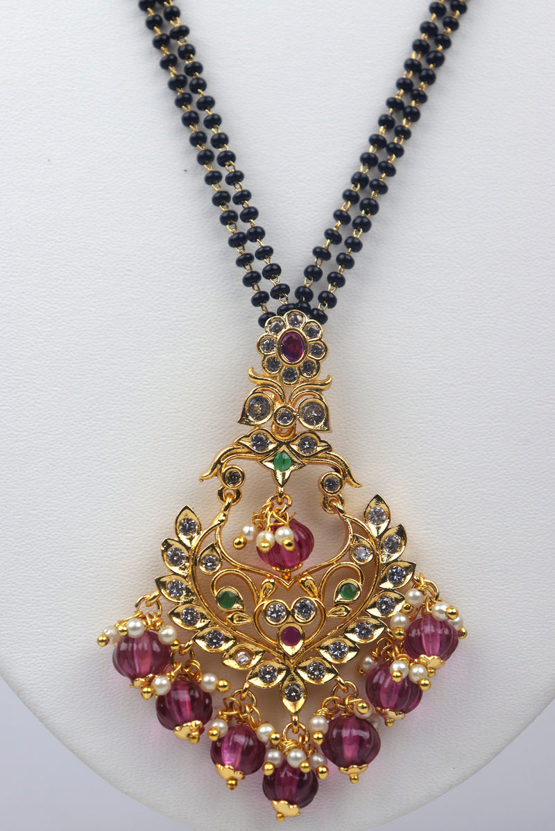 GOLD PLATED MANGALSUTRA STUDDED WITH MULTICOLOUR STONES GRABO365