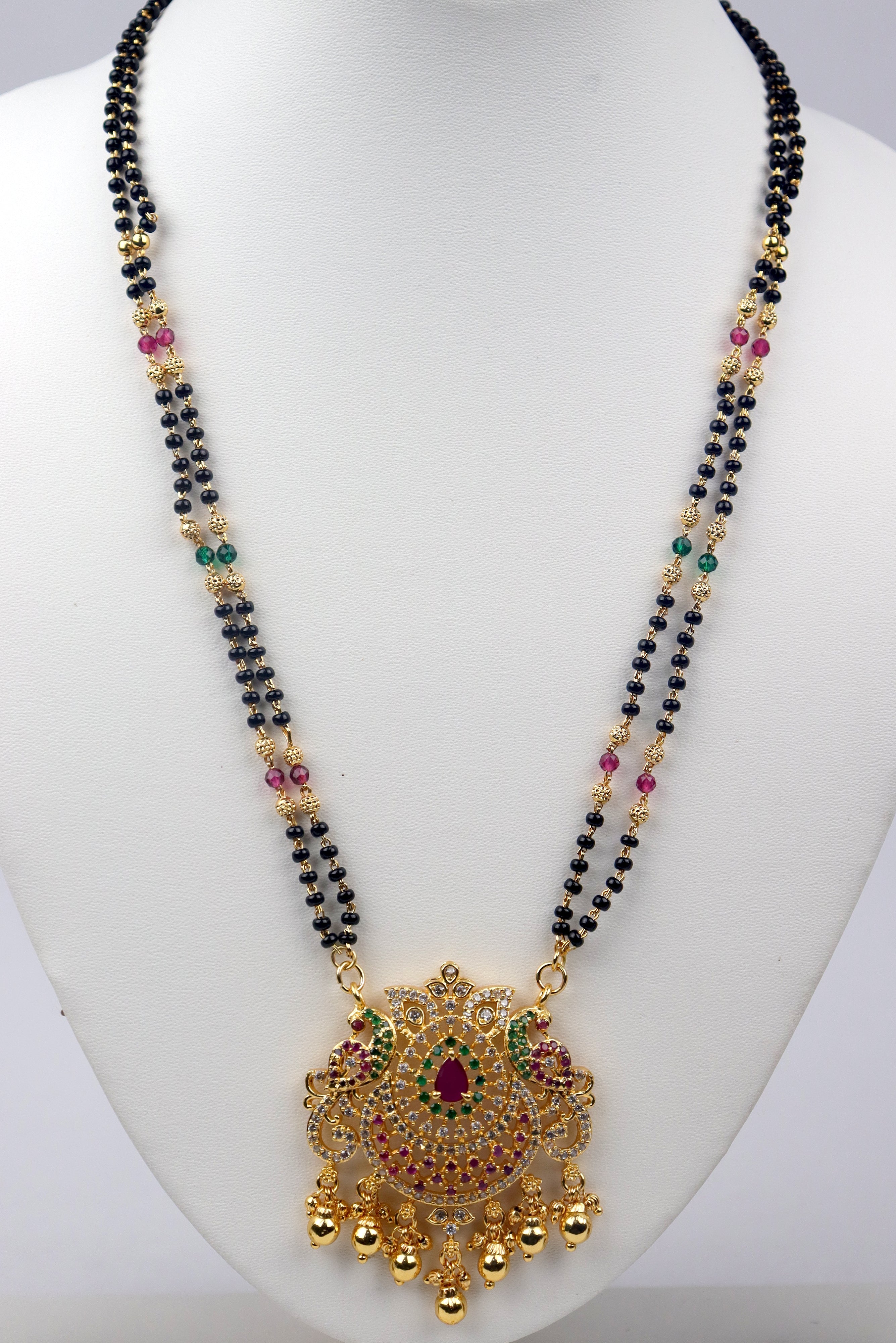 TRADITIONAL MULTI BEADED MANGALSUTRA STUDDED WITH KEMP & CZ STONES GRABO365