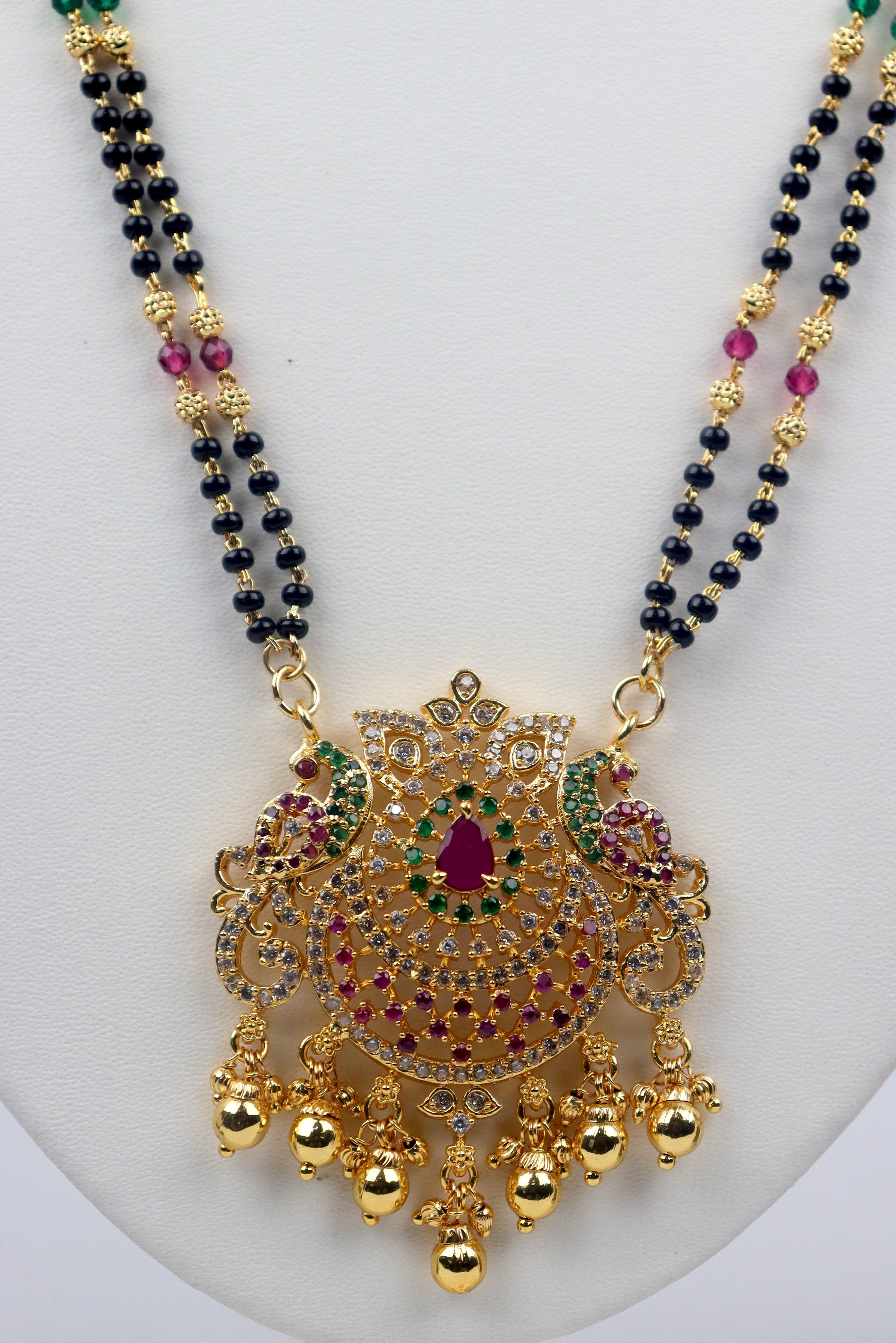 TRADITIONAL MULTI BEADED MANGALSUTRA STUDDED WITH KEMP & CZ STONES GRABO365