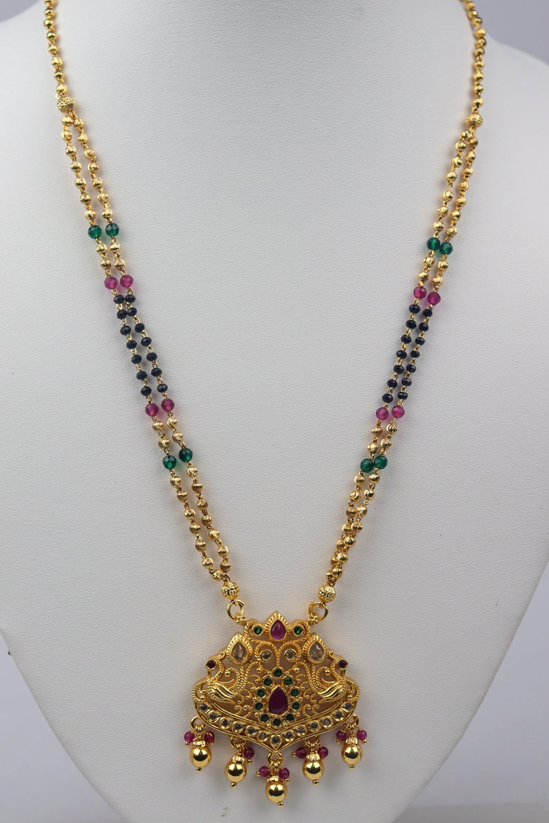 TRADITIONAL BEADED MANGALSUTRA STUDDED WITH KEMP & CZ STONES GRABO365