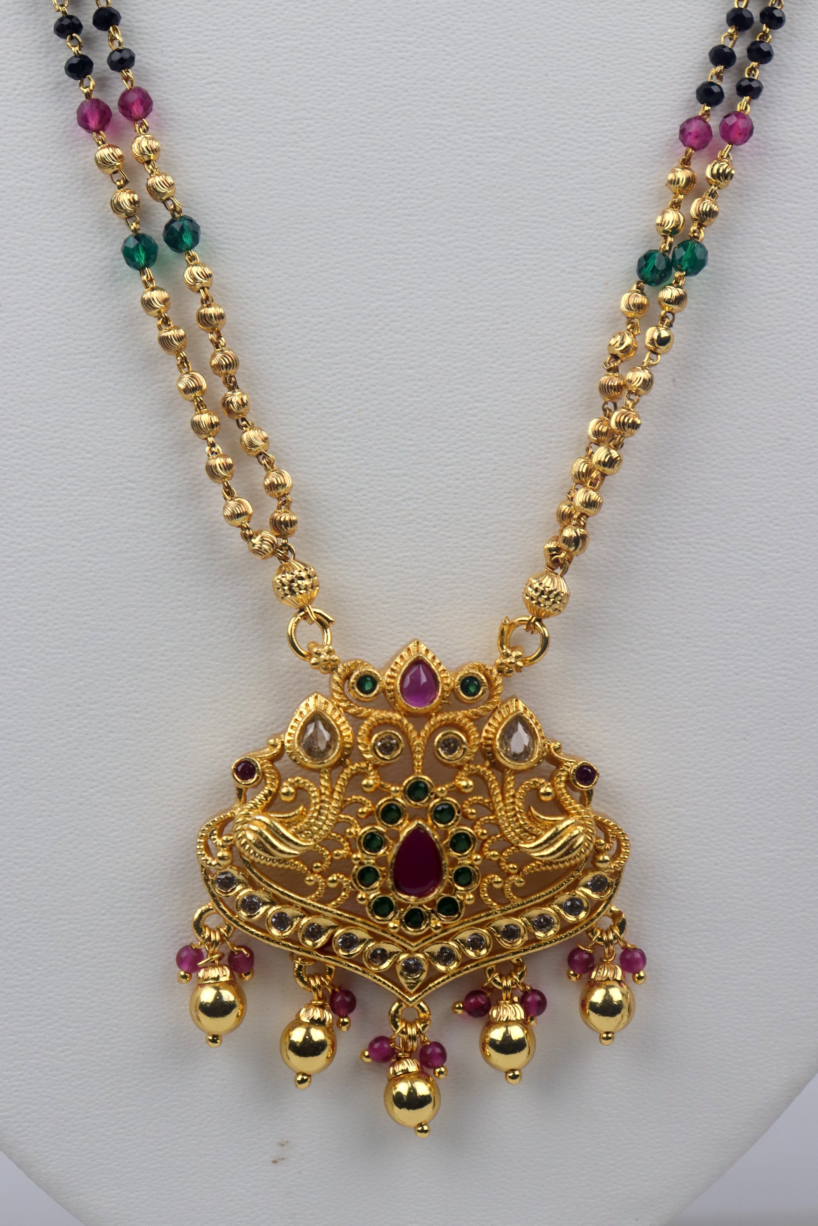 TRADITIONAL BEADED MANGALSUTRA STUDDED WITH KEMP & CZ STONES GRABO365