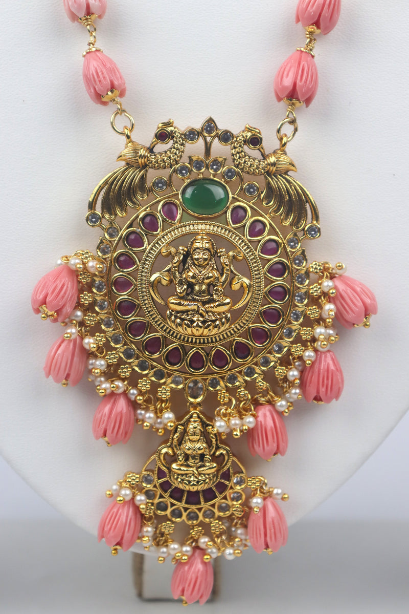 BEAUTIFUL GODDESS LAXMI PENDANT WITH TULIP BEADS HARAM GRABO365