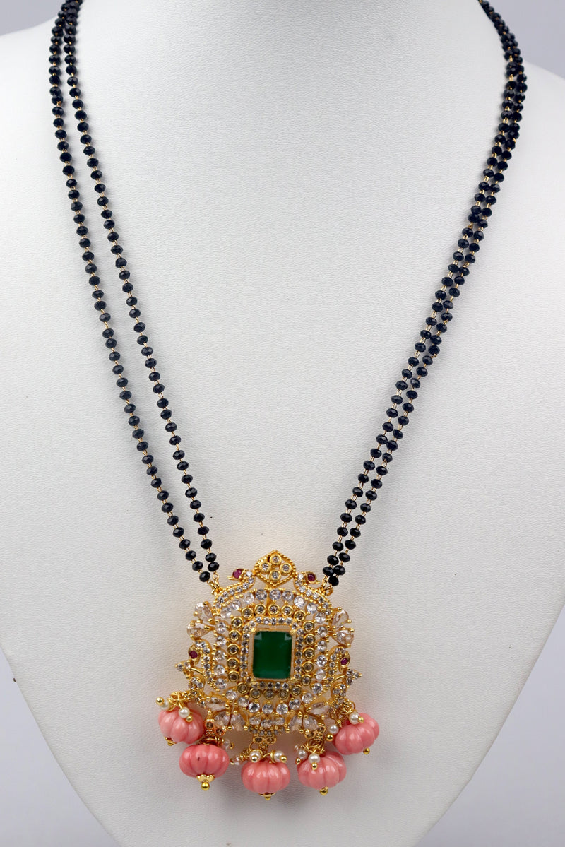 GOLD PLATED MANGALSUTRA PENDANT EMBELLISHED WITH MULTICOLOUR STONES GRABO365