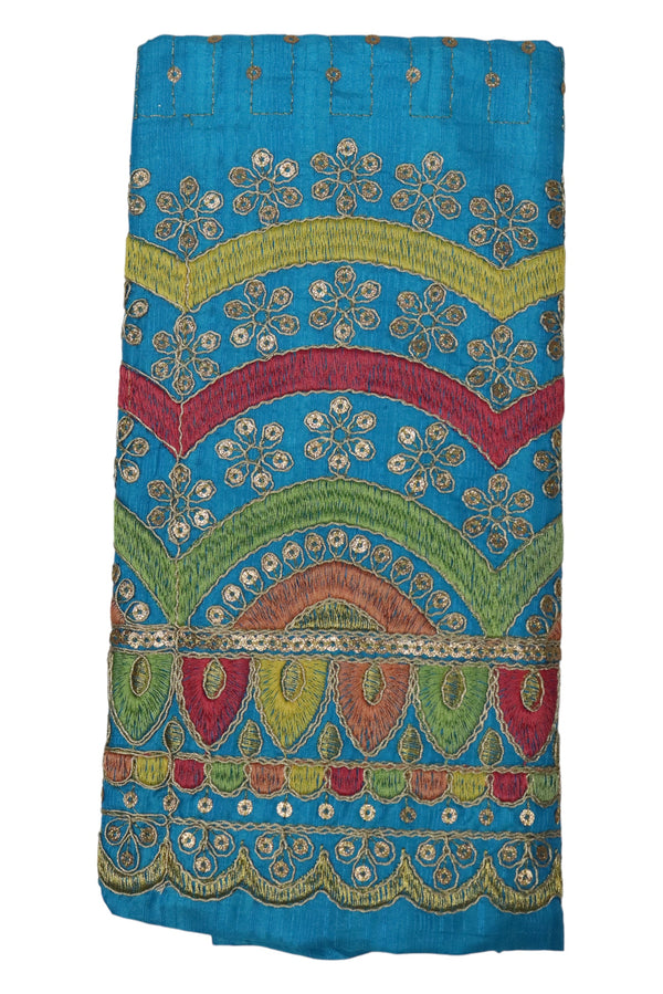 WOMENS FANCY BLOUSE PIECE(UNSTITCHED) EMBROIDERY CHUMKI WORK - SKYBLUE GRABO365