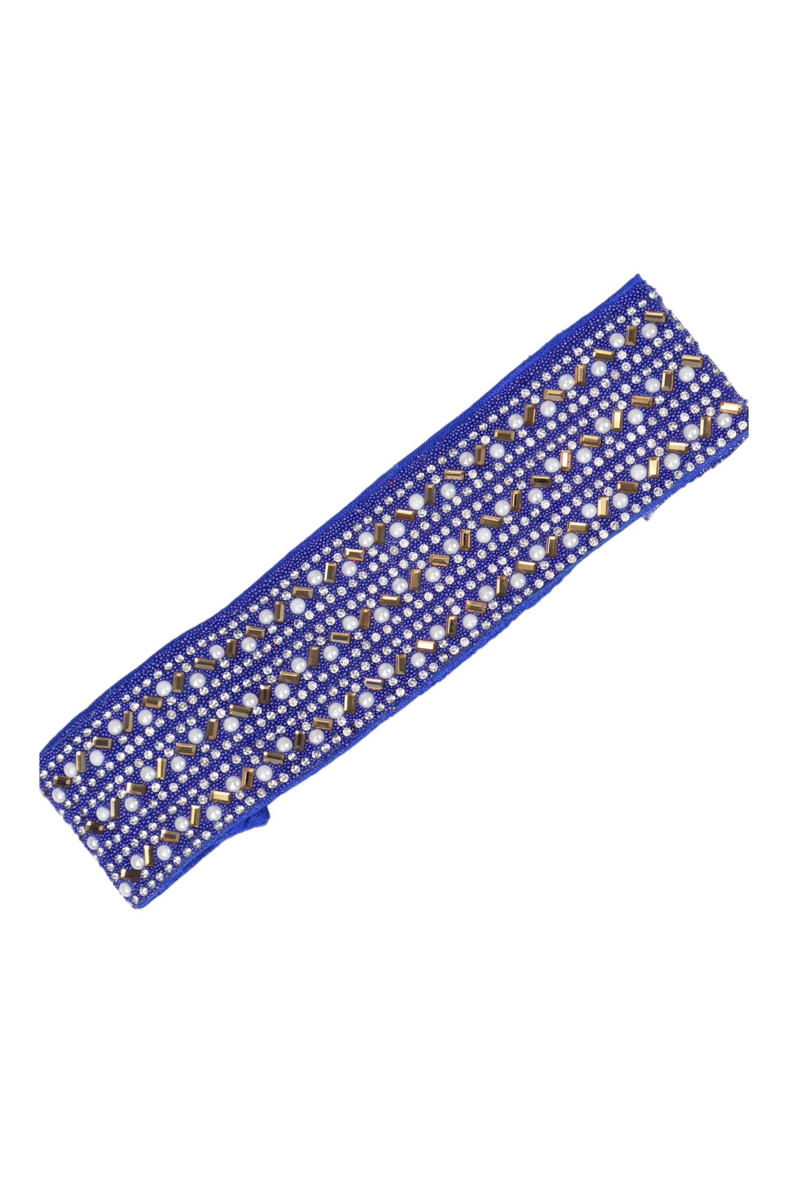 SEQUENCE PEARL & STONE WORK STRETCHABLE CLOTH HIP BELT/SAREE BELT - BLUE GRABO365