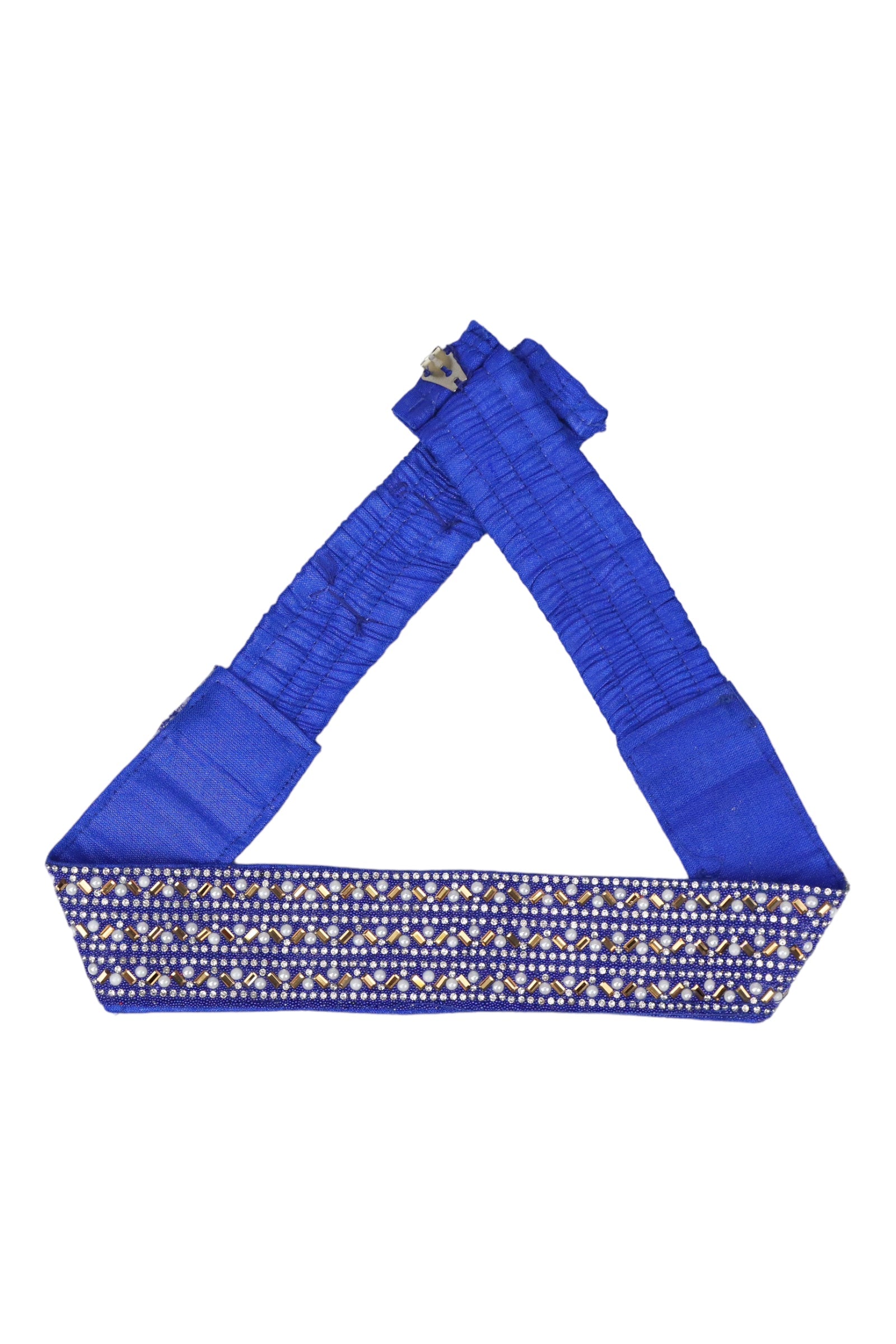 SEQUENCE PEARL & STONE WORK STRETCHABLE CLOTH HIP BELT/SAREE BELT - BLUE GRABO365