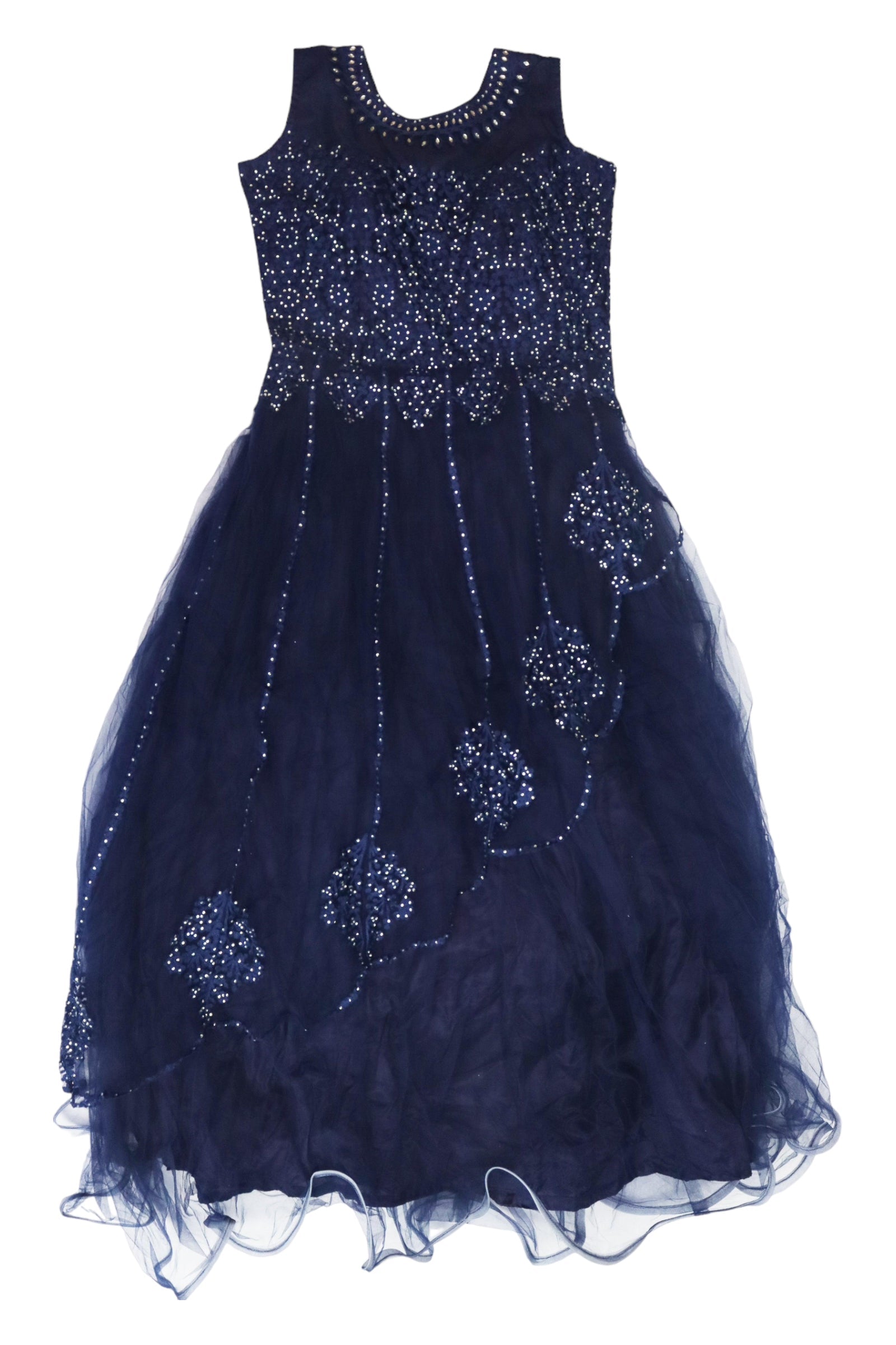 WOMEN'S NAVY BLUE EMBROIDERED GOWN DRESS GRABO365