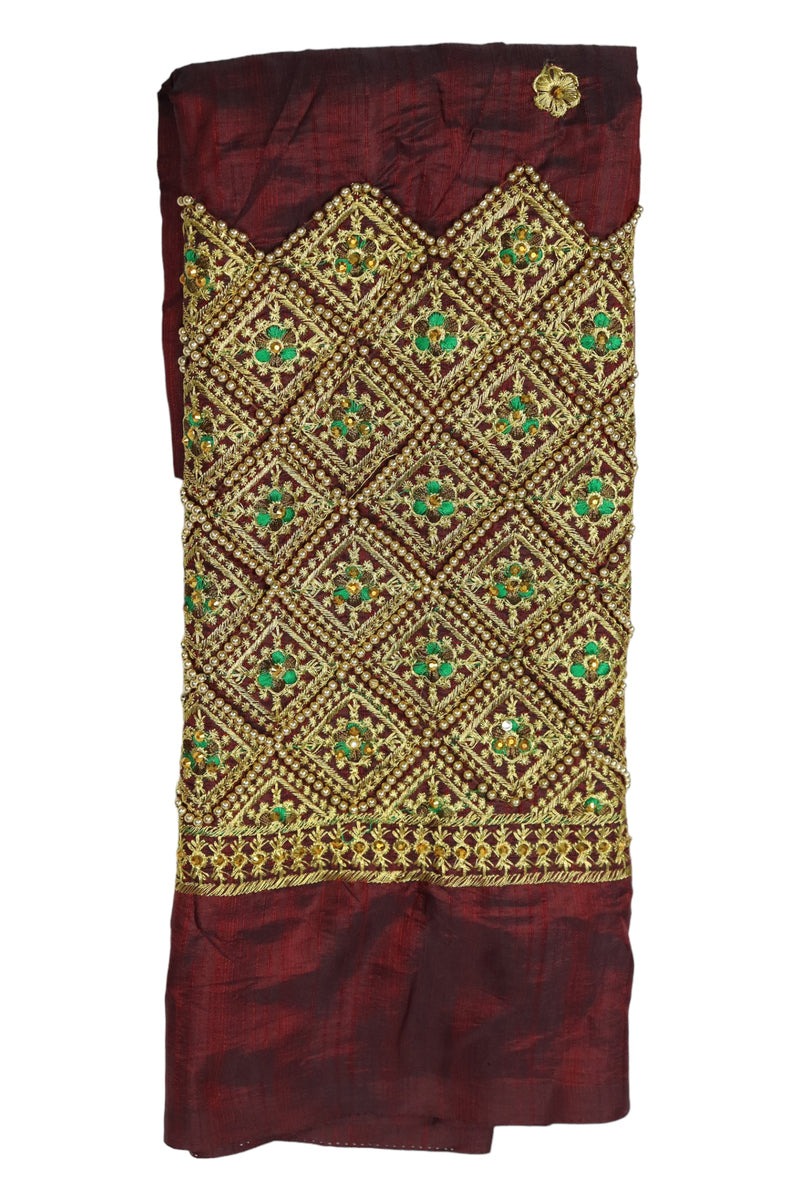 WOMENS FANCY BLOUSE PIECE(UNSTITCHED) EMBROIDERY WORK - MAROON GRABO365