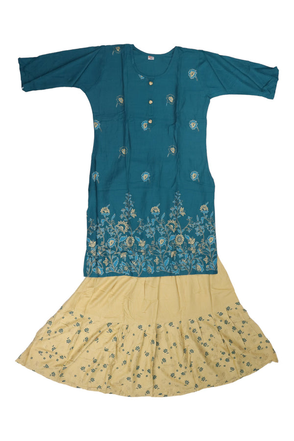 KURTI WITH SKIRT FOR WOMEN - TEAL AND SANDAL GRABO365