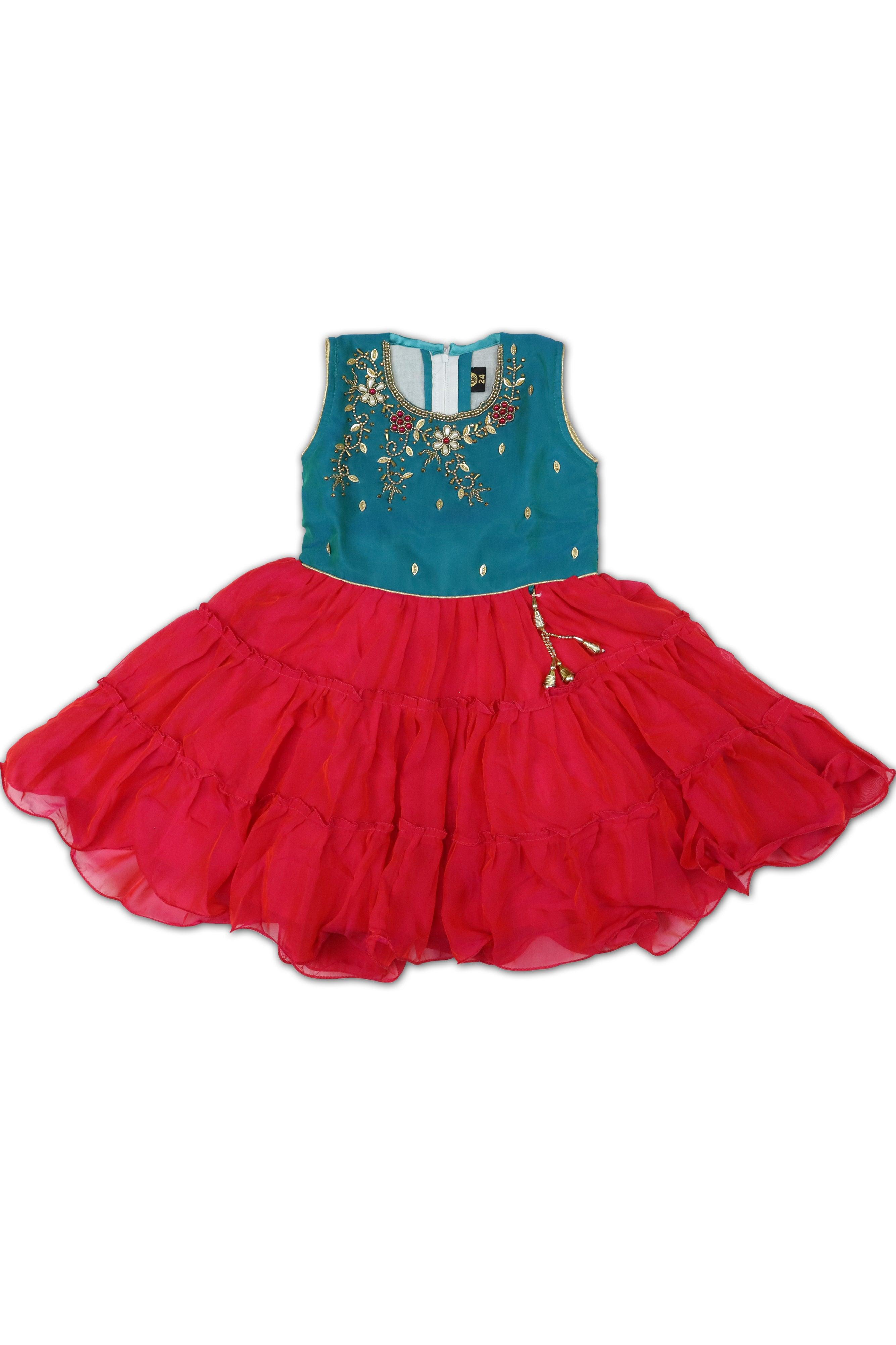 KIDS BABY GIRL DRESS - PINK & TEAL GRABO365