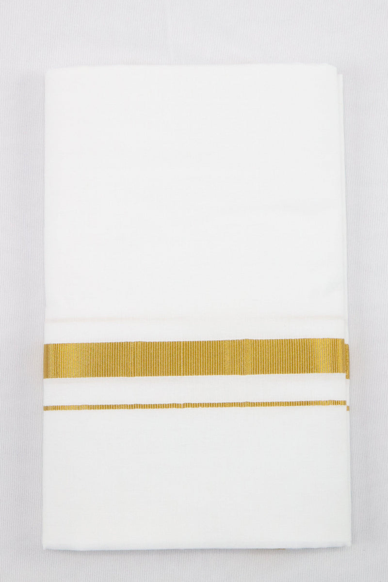 MEN'S SINGLE DHOTI WHITE WITH GOLD ZARI BORDER 3/4'' GRABO365