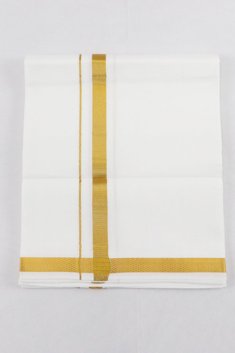 MEN'S SINGLE DHOTI WHITE WITH GOLD ZARI BORDER 3/4'' GRABO365