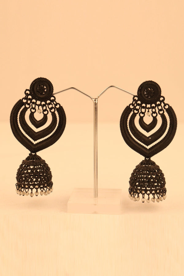 TRADITIONAL BLACK JHUMKA EARRINGS WITH PEARL BEADS GRABO365