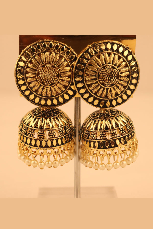 GOLD TONED OXIDIZED TRADITIONAL JHUMKA EARRINGS GRABO365