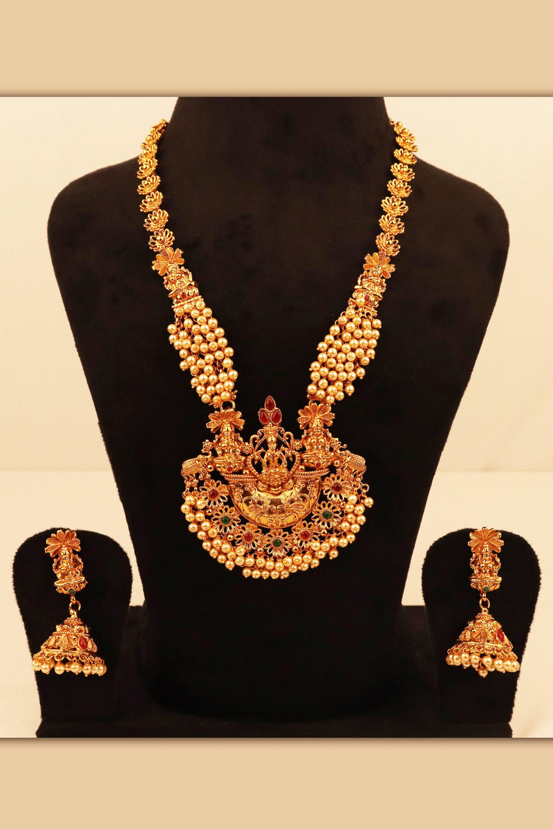 CLASSIC KEMP STONE TEMPLE GODDESS LAXMI NECKLACE SET GRABO365