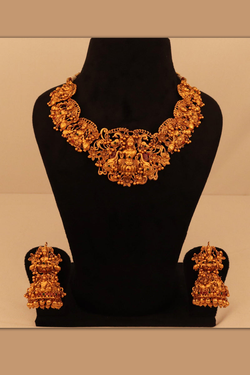 ELEGANT KEMP STONE TEMPLE GODDESS LAXMI NECKLACE SET GRABO365