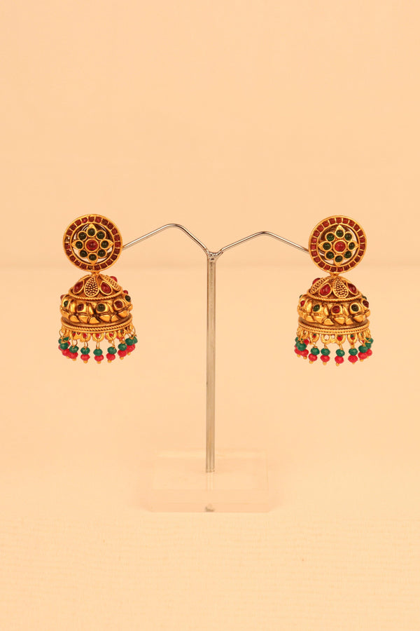 ANTIQUE KEMP STONE PREMIUM JHUMKA EARRINGS GRABO365