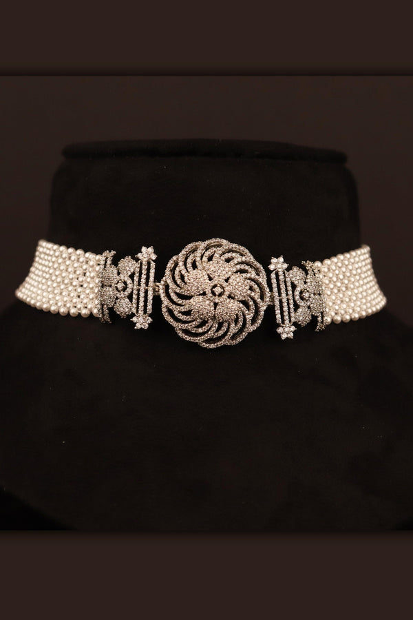 INCREDIBLE AMERICAN DIAMOND PEARL CHOKER SET GRABO365