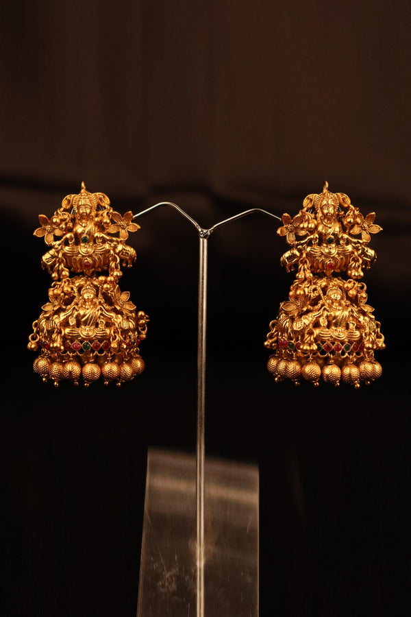 ANTIQUE TEMPLE PREMIUM KEMP STONE JHUMKA EARRINGS GRABO365