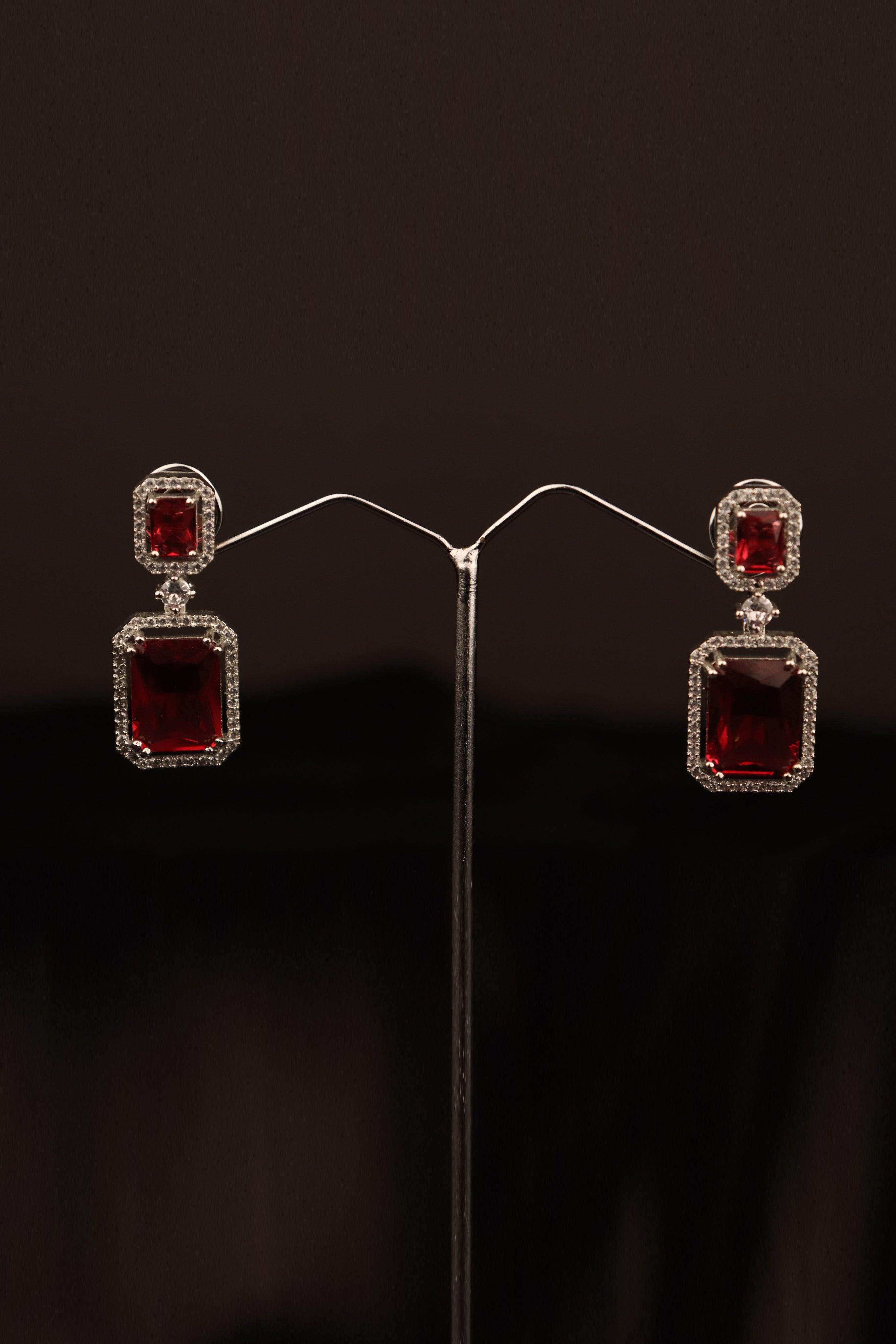 AD & RUBY STONE EMBELLISHED PREMIUM DANGLERS & DROPS EARRINGS GRABO365