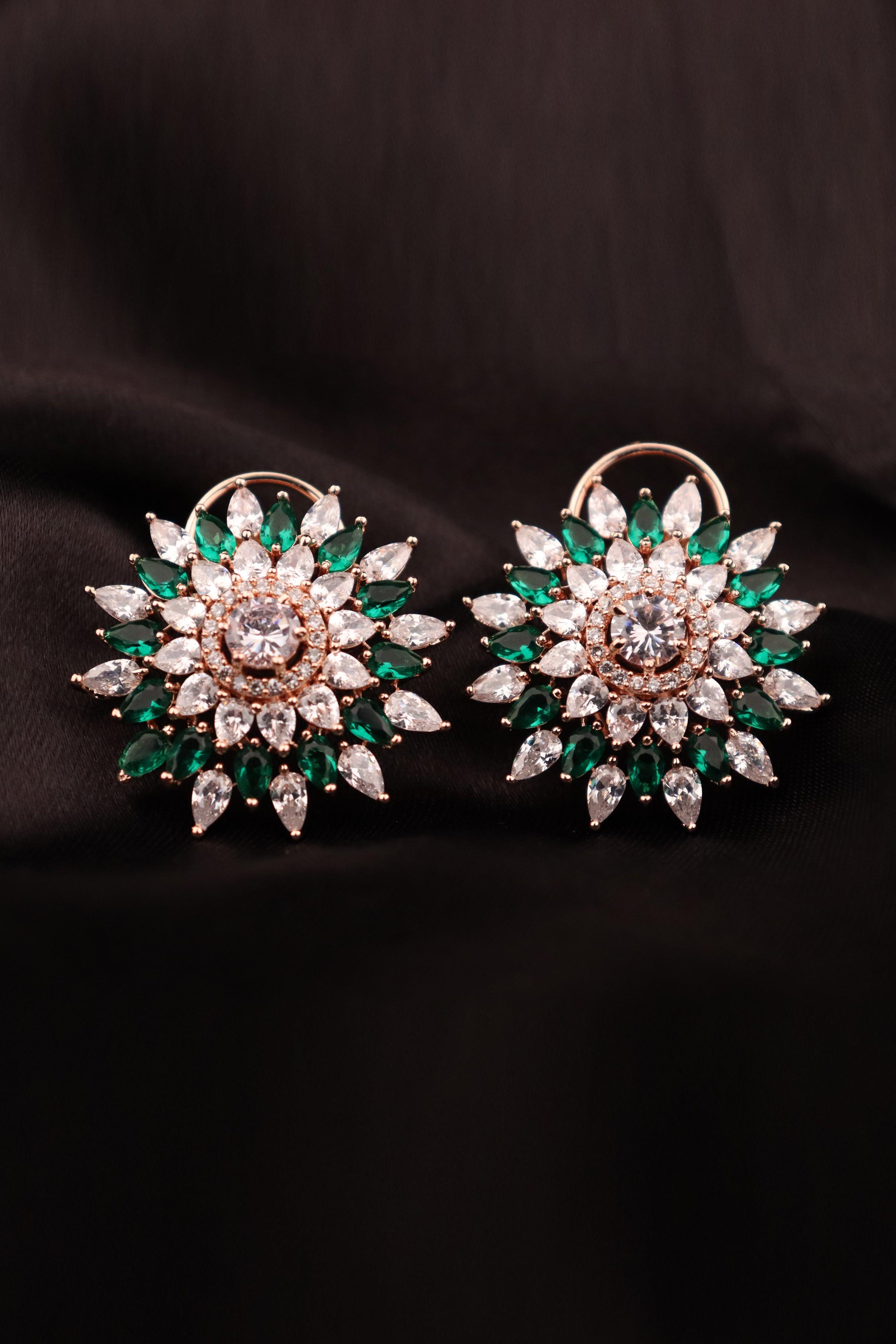 EMERALD & AD STONE PREMIUM STUD EARRINGS GRABO365