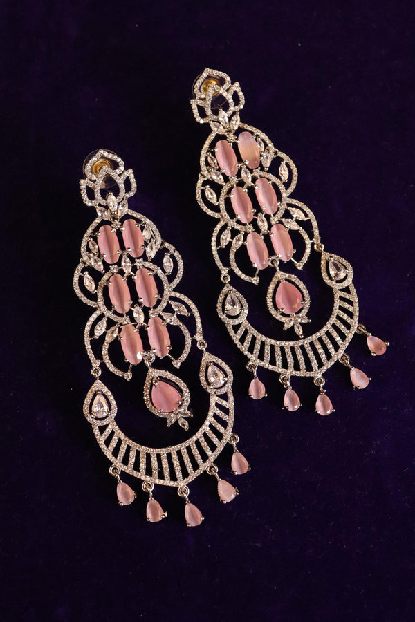 AD & PINK STONE EMBELLISHED PREMIUM DANGLER & DROP EARRINGS GRABO365