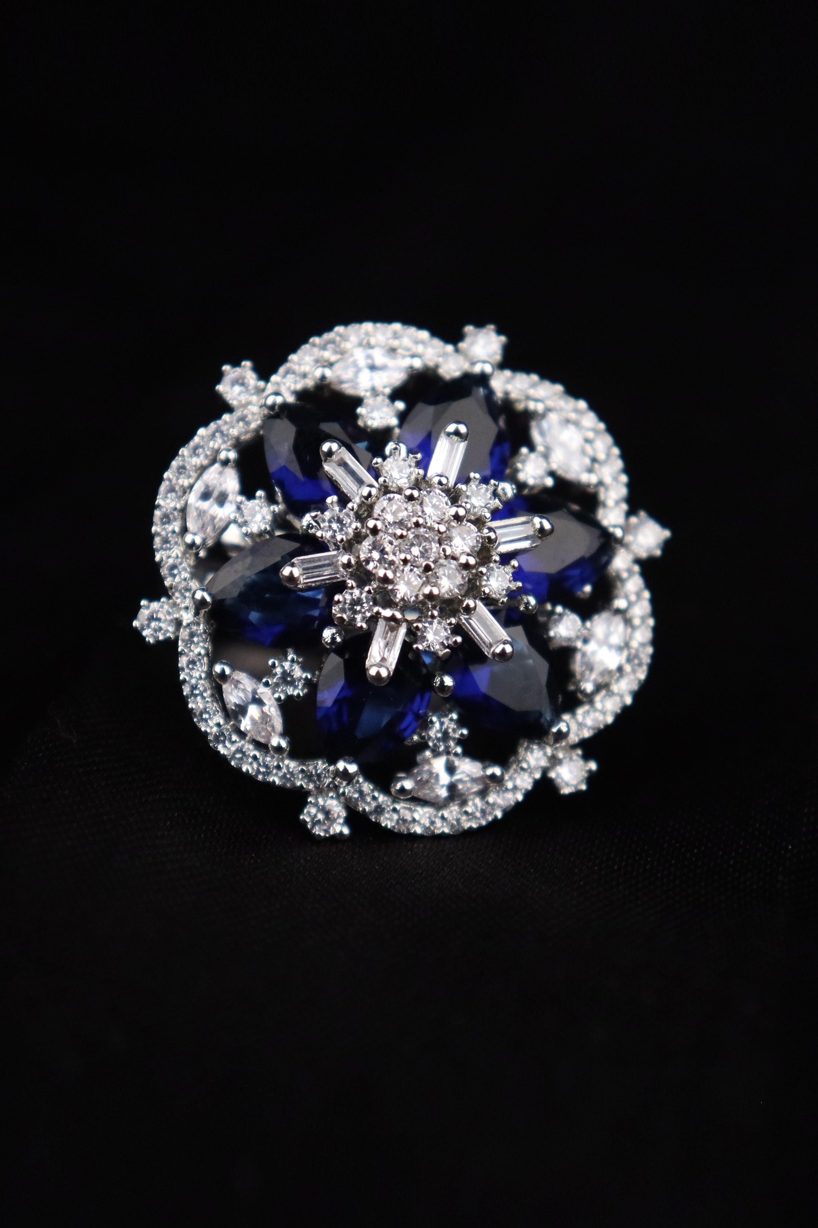 SAPPHIRE & CZ PREMIUM FINGER RING GRABO365