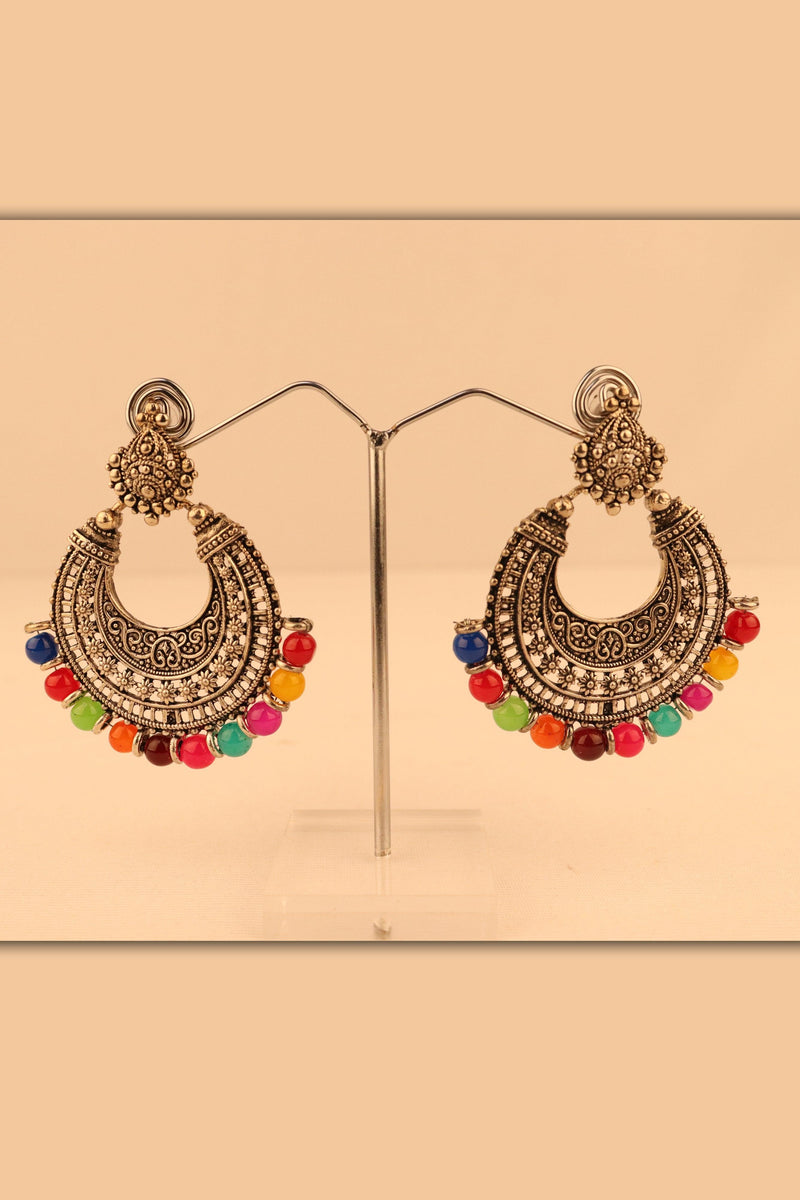 SILVER OXIDIZED DANGLER EARRINGS WITH MULTICOLOUR BEAD DROPS GRABO365