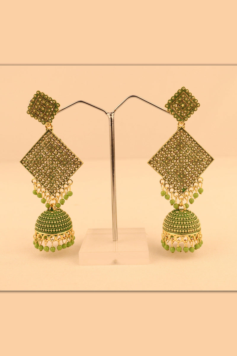 DESIGNER SQUARE DESIGN LONG JHUMKA EARRINGS GRABO365