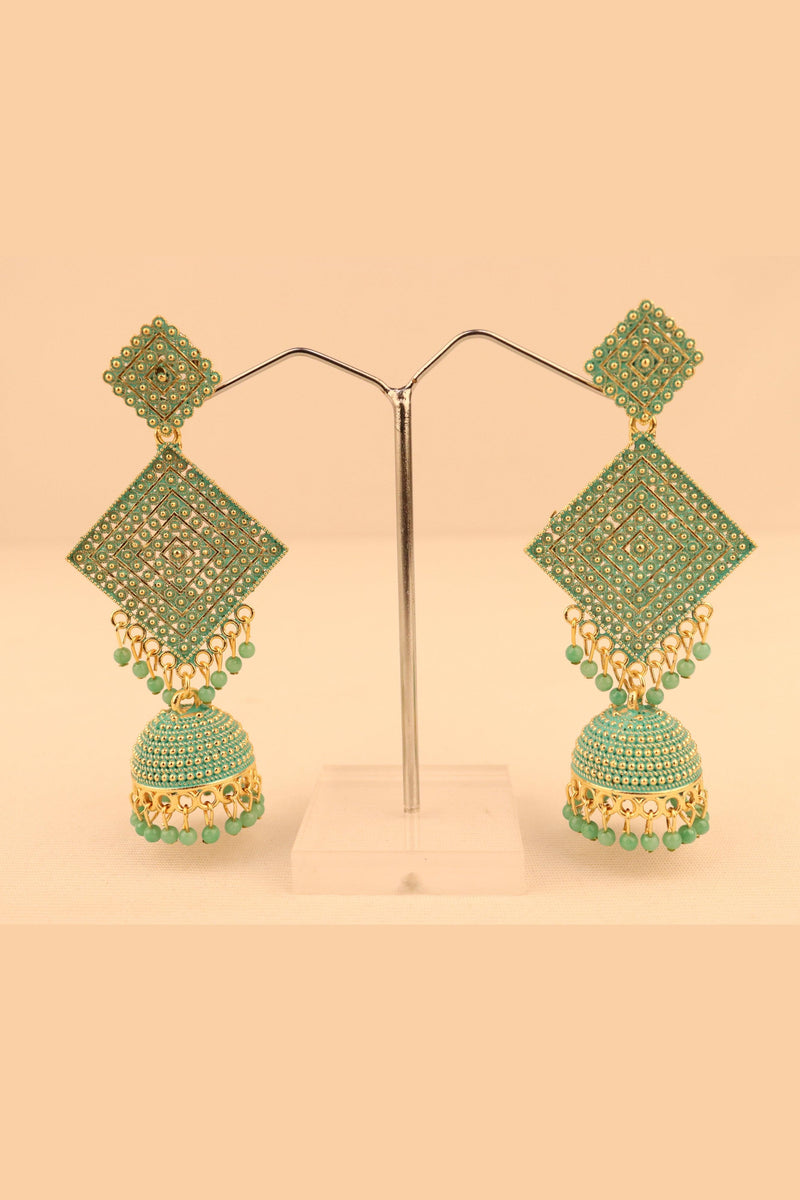 DESIGNER SQUARE DESIGN LONG JHUMKA EARRINGS GRABO365