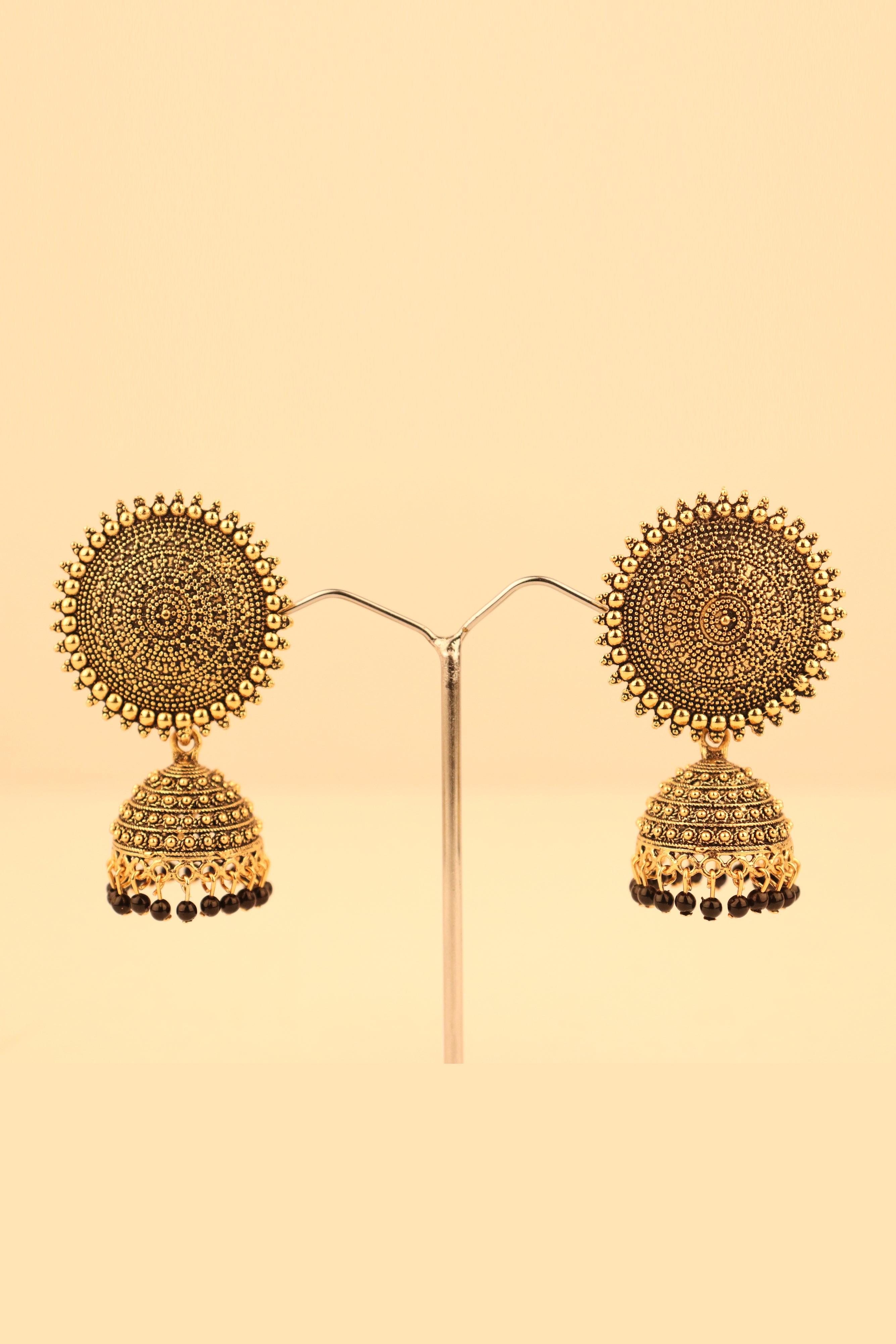 GOLD TONED OXIDIZED TRADITIONAL JHUMKA EARRINGS GRABO365