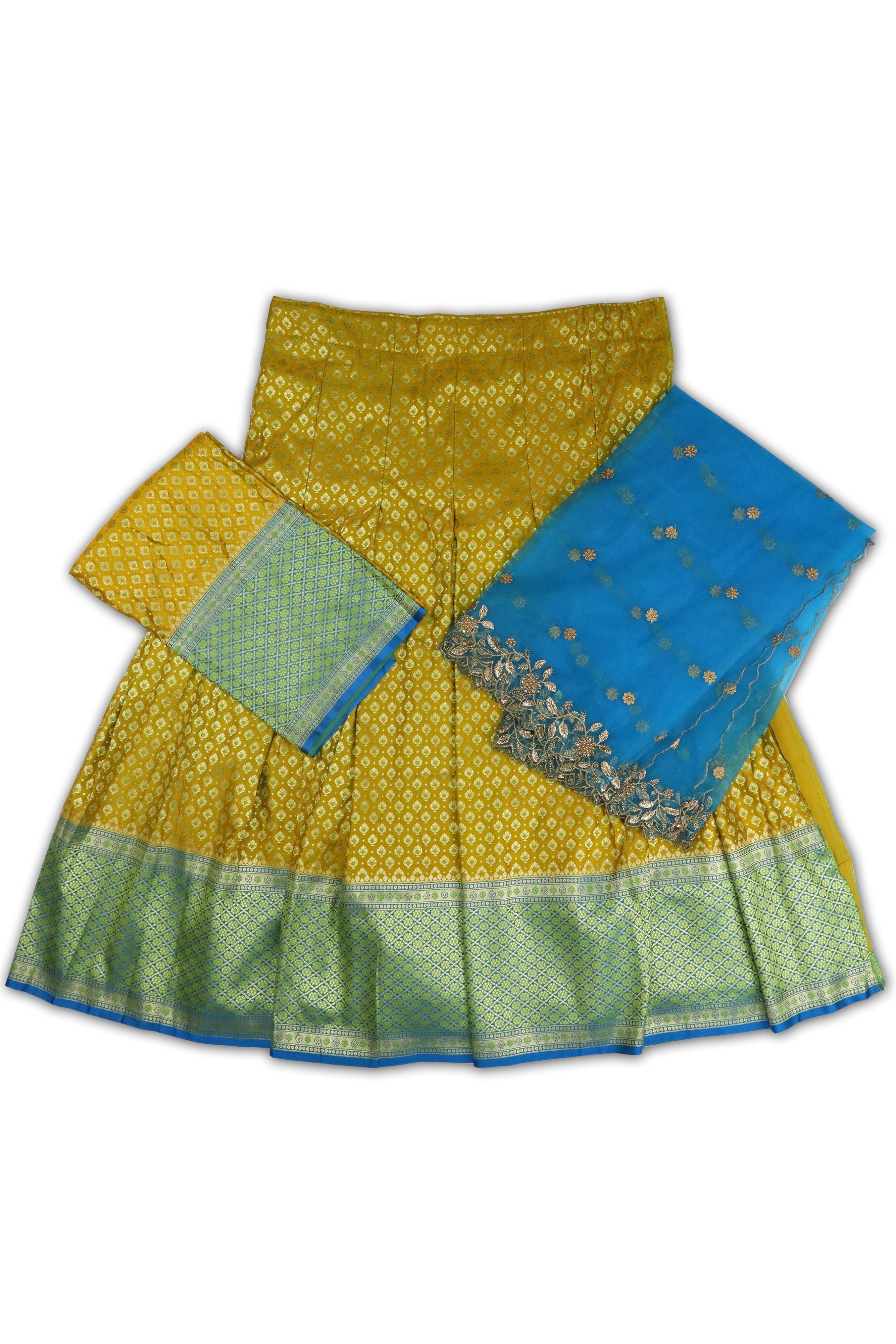 WOMEN'S MUSTARD YELLOW SEMI STITCHED LEHENGA CHOLI WITH DUPATTA GRABO365