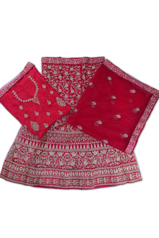 WOMEN'S RUBY PINK SEMI STITCHED LEHENGA CHOLI WITH DUPATTA